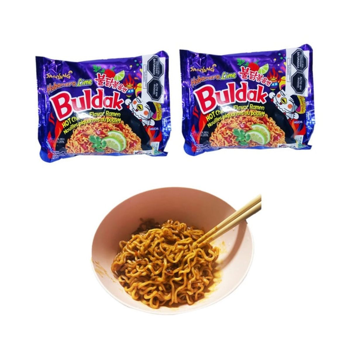 GENERICO - Pack 2u Fideos Ramen Buldak Sabor Aji Habanero y Limon 135gr