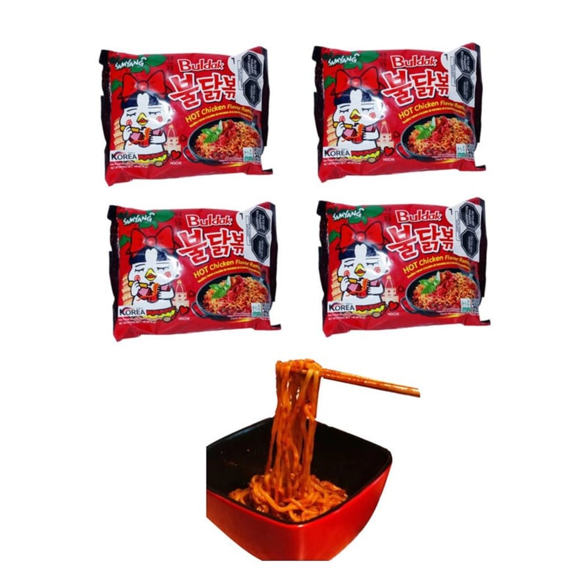 GENERICO - Pack 4u Fideos Ramen Buldak Sabor Picante Salsa Tomate 140gr
