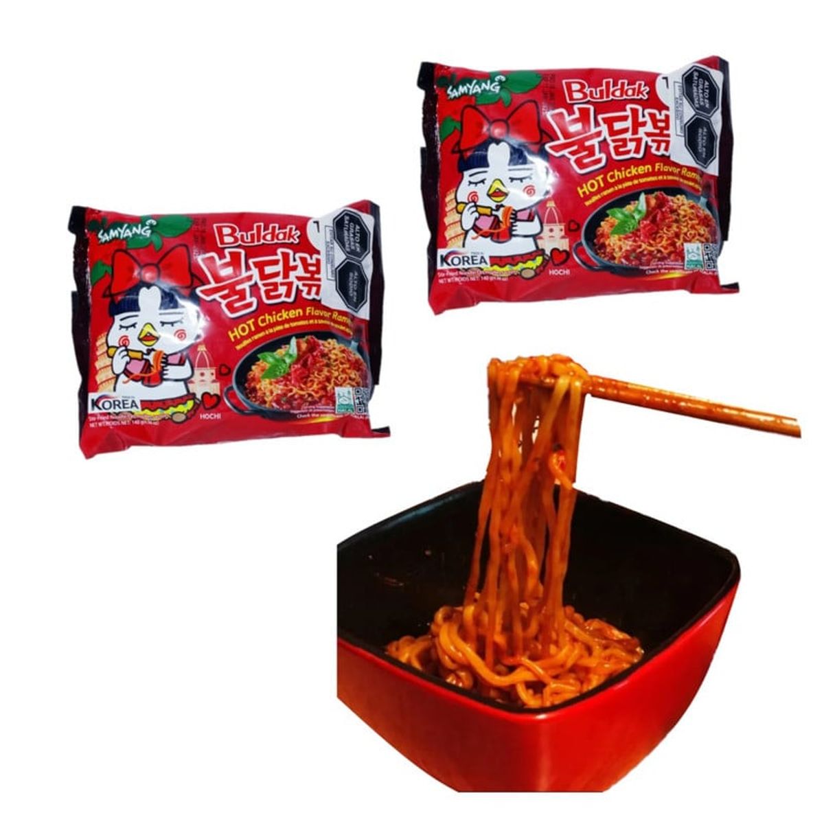 GENERICO - Pack 2u Fideos Ramen Buldak Sabor Picante Salsa Tomate 140gr