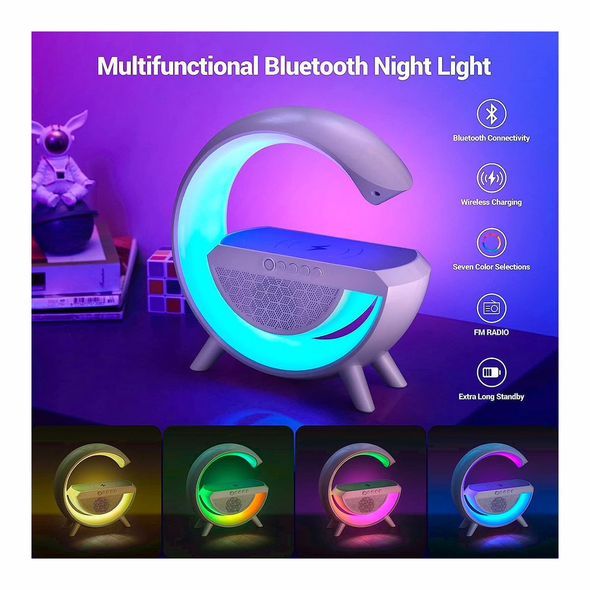 Parlante Lampara RGB Cargador Inalámbrico Radio 4 en 1 y Bluetooth, marca GENERICO - Foto 2