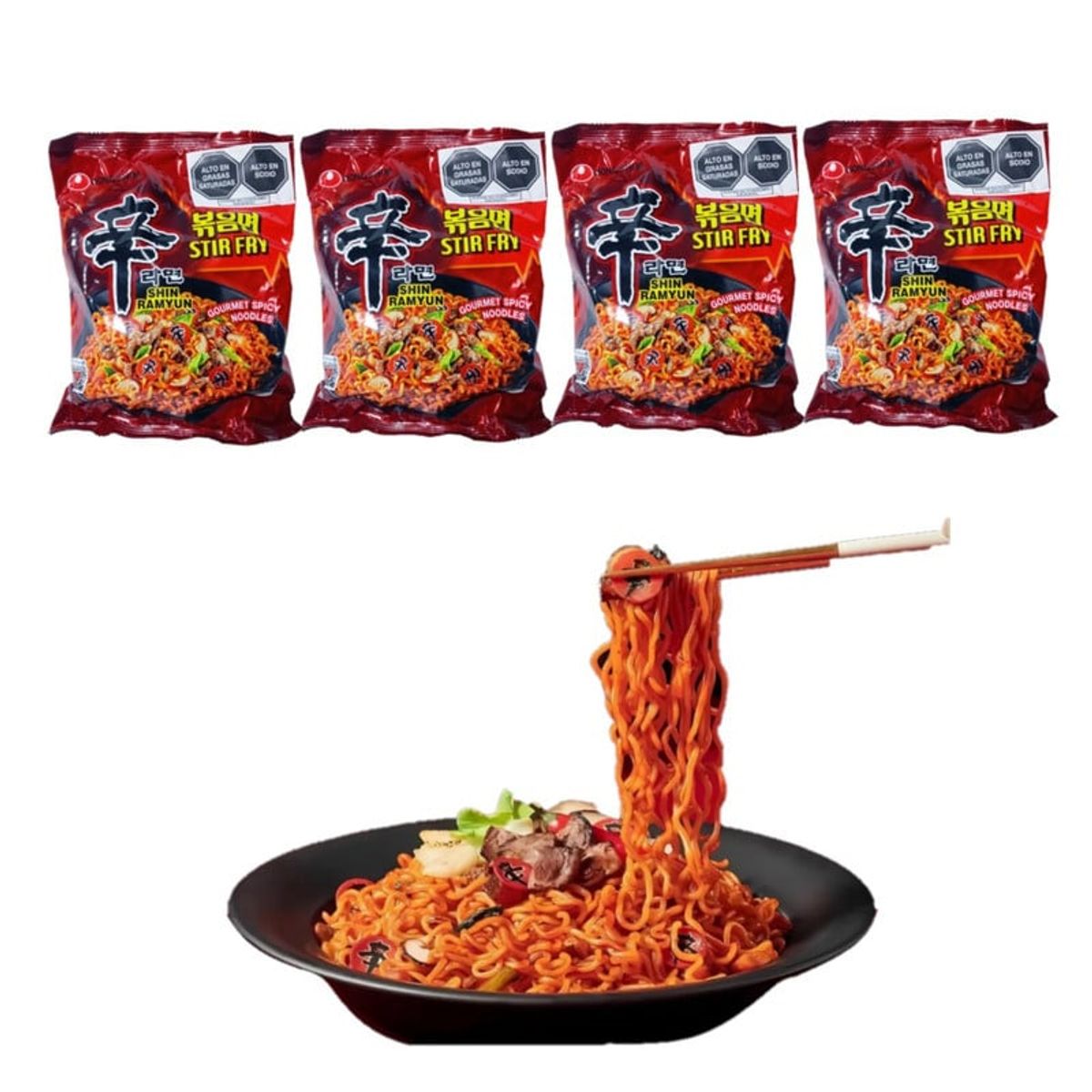 GENERICO - Pack 4u Fideos Ramen Sabor Picante 131gr Nong Shim