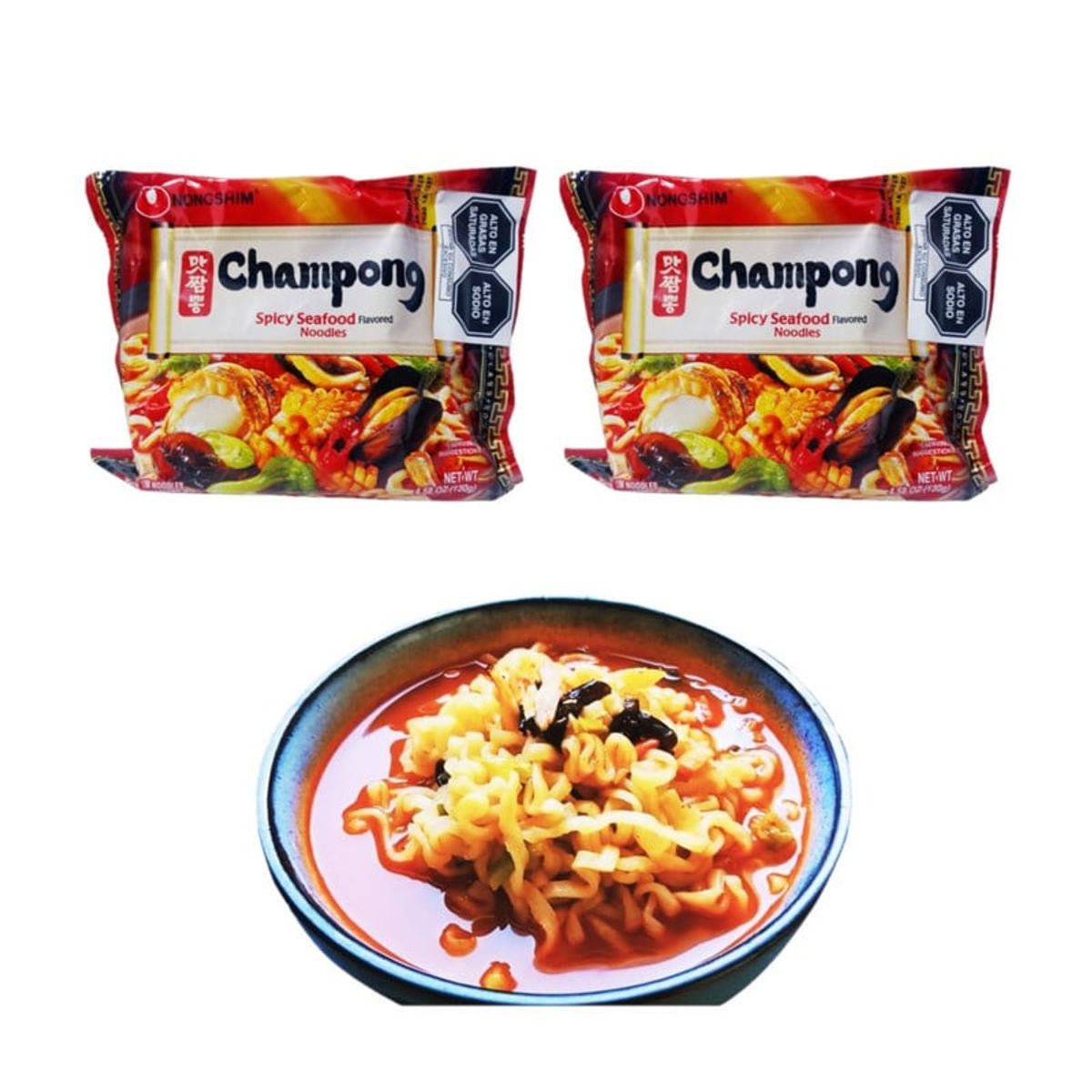 GENERICO - Pack 2u Fideos Ramen Champong Sabor Mariscos Picante 130gr