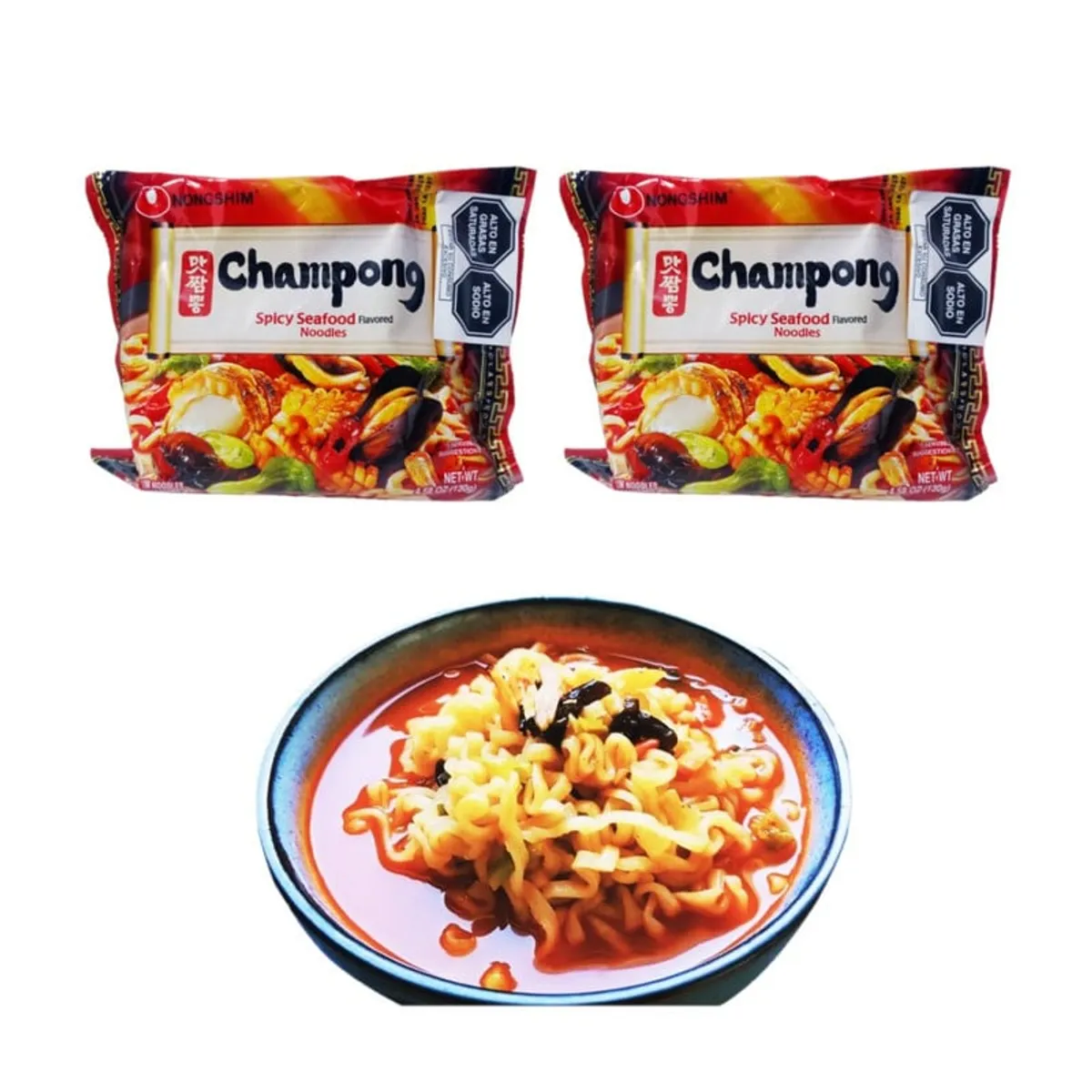 GENERICO - Pack 2u Fideos Ramen Champong Sabor Mariscos Picante 130gr