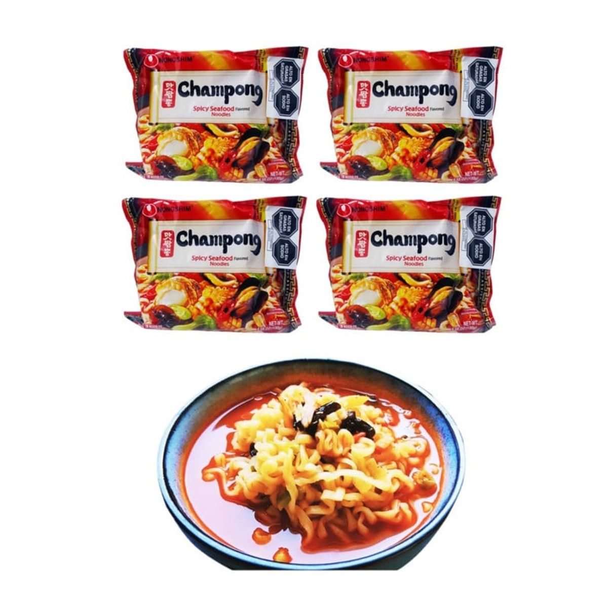 GENERICO - Pack 4u Fideos Ramen Champong Sabor Mariscos Picante 130gr
