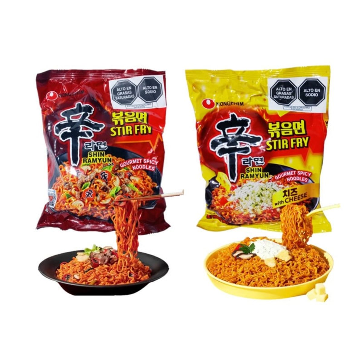 GENERICO - Pack Fideos Ramen Ramyun 2u Picante y Con Queso