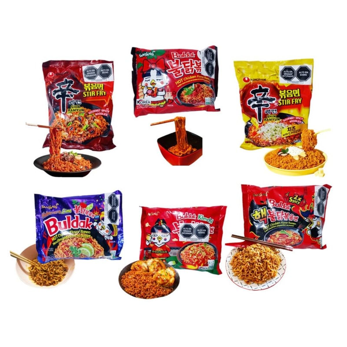 GENERICO - Pack Fideos Ramen Shin Ramyun 6u Kimchi Queso Picante