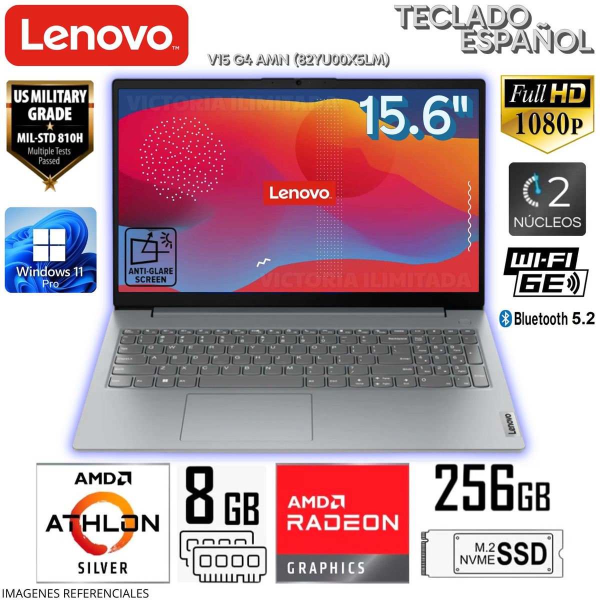 LENOVO - Laptop Lenovo V15 G4 AMN AMD Athlon Silver 7120U 15.6 Pulg. FHD 8GB RAM 256GB SSD 82YU00X5LM