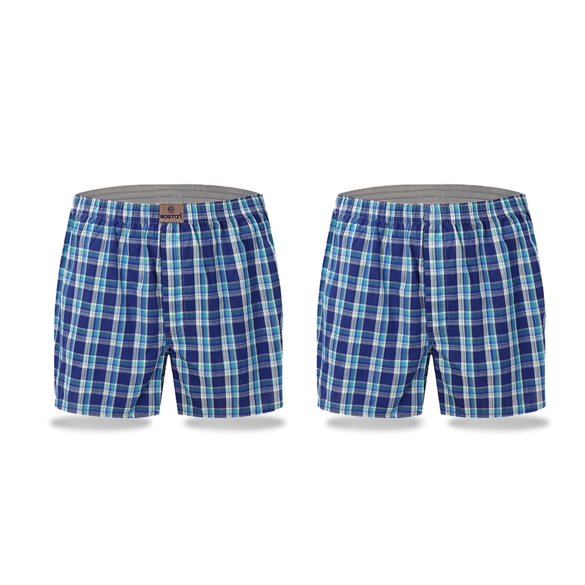 BOSTON - Pack x3 bóxer cuadros + x3 polo cuello redondo blanco Boston