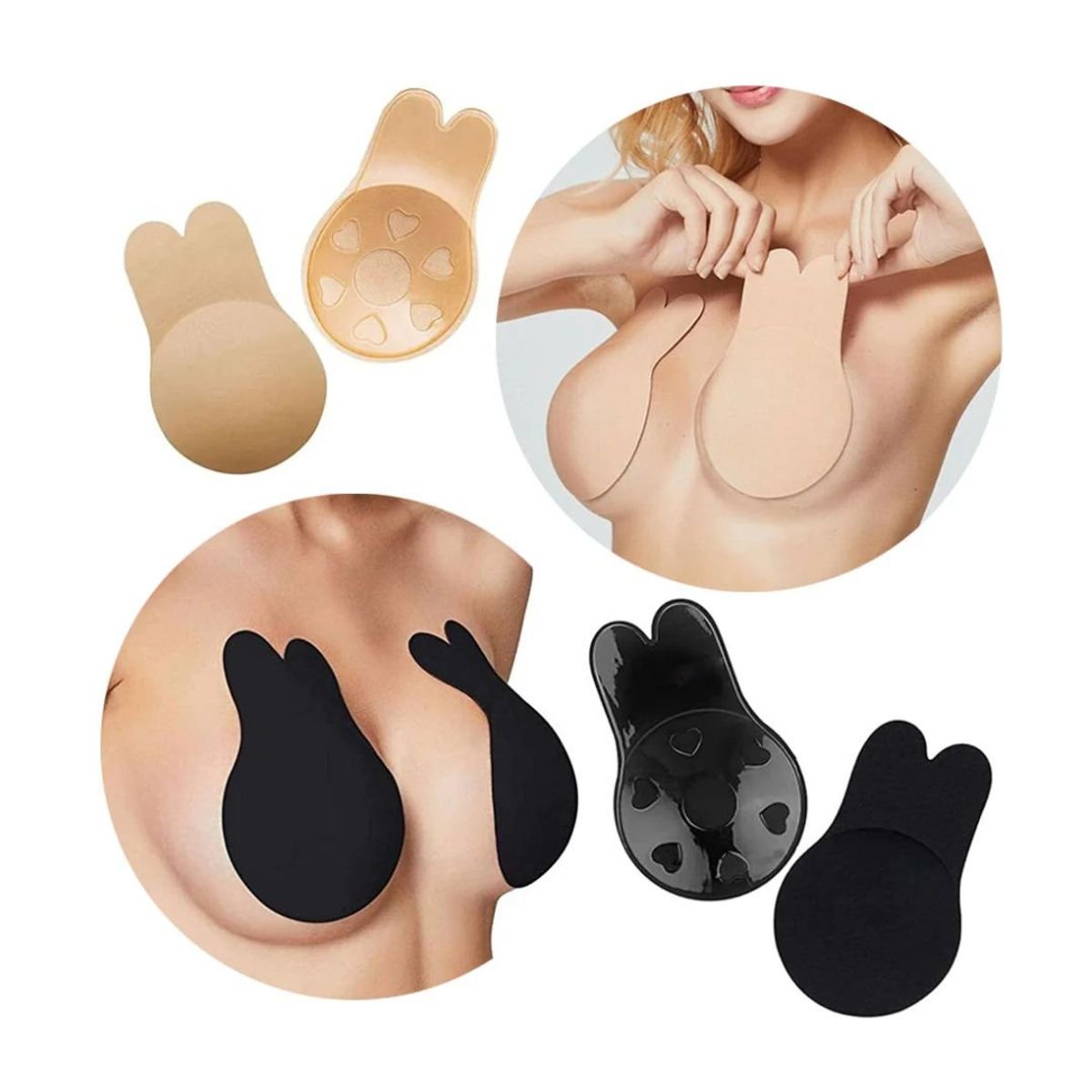 GENERICO - Sujetador Cubre Pezón Push Up Invisible Conejo Levanta Busto Negro