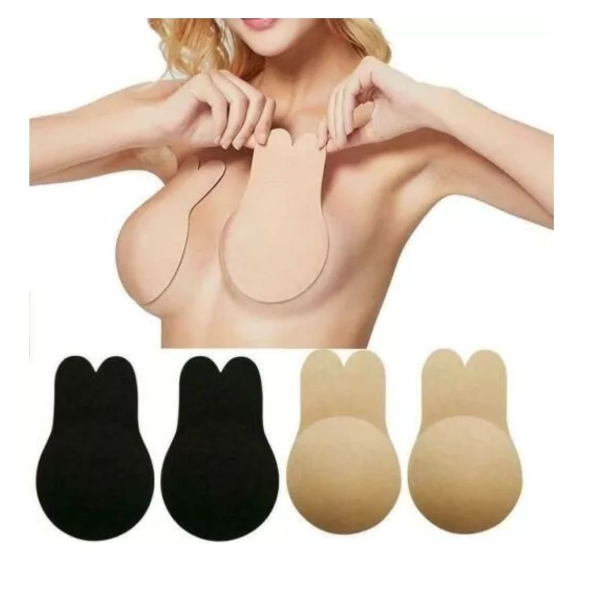 GENERICO - Sujetador Cubre Pezón Push Up Invisible Conejo Levanta Busto Negro