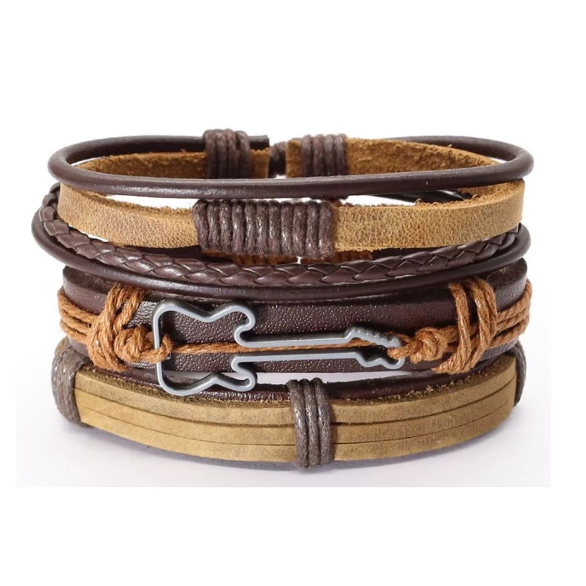 GENERICO - Pulsera Brazalete de cuero Independiente Guitarra