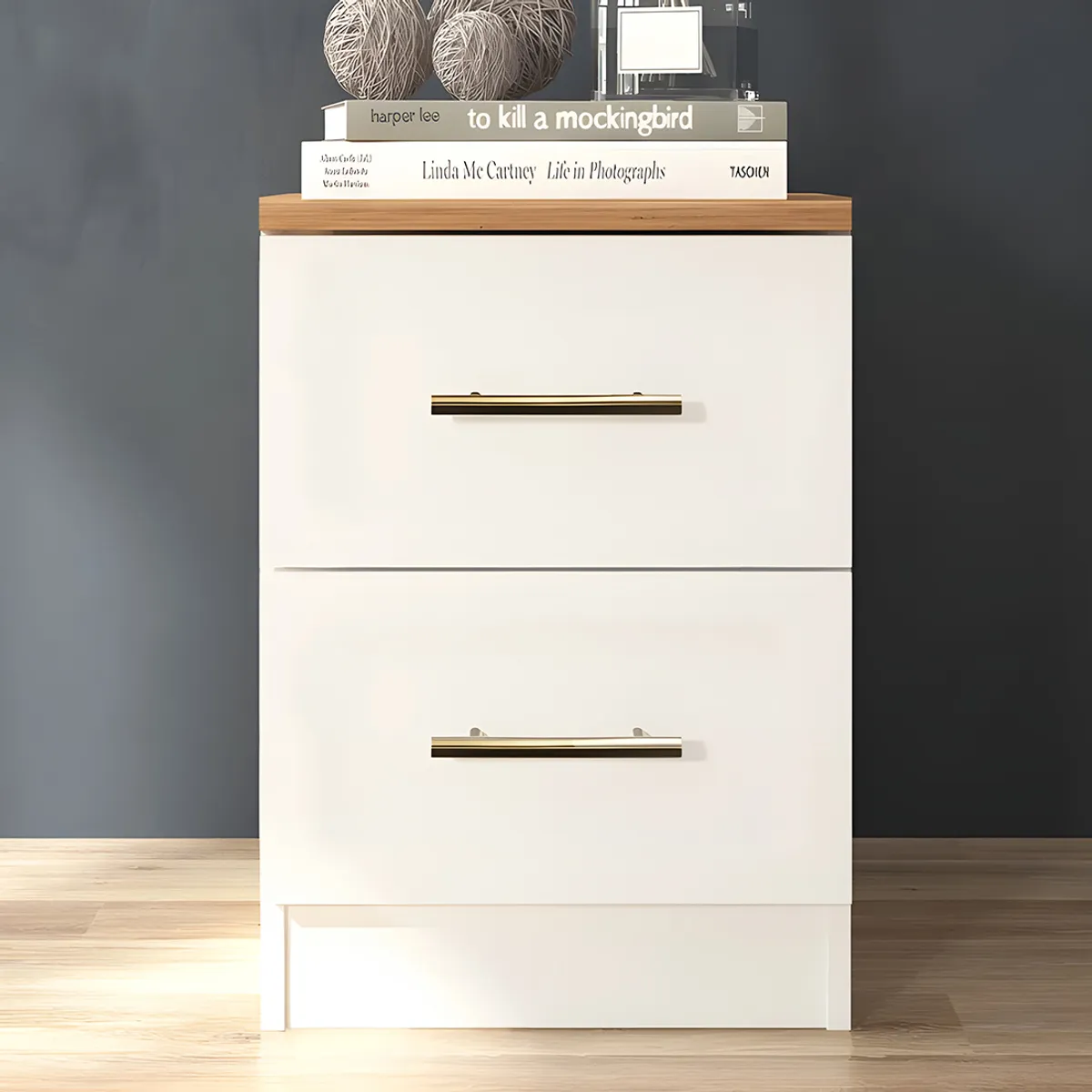 GENERICO - Velador Mesa de Noche Harmony 2 Cajones Blanco y Duna Huk