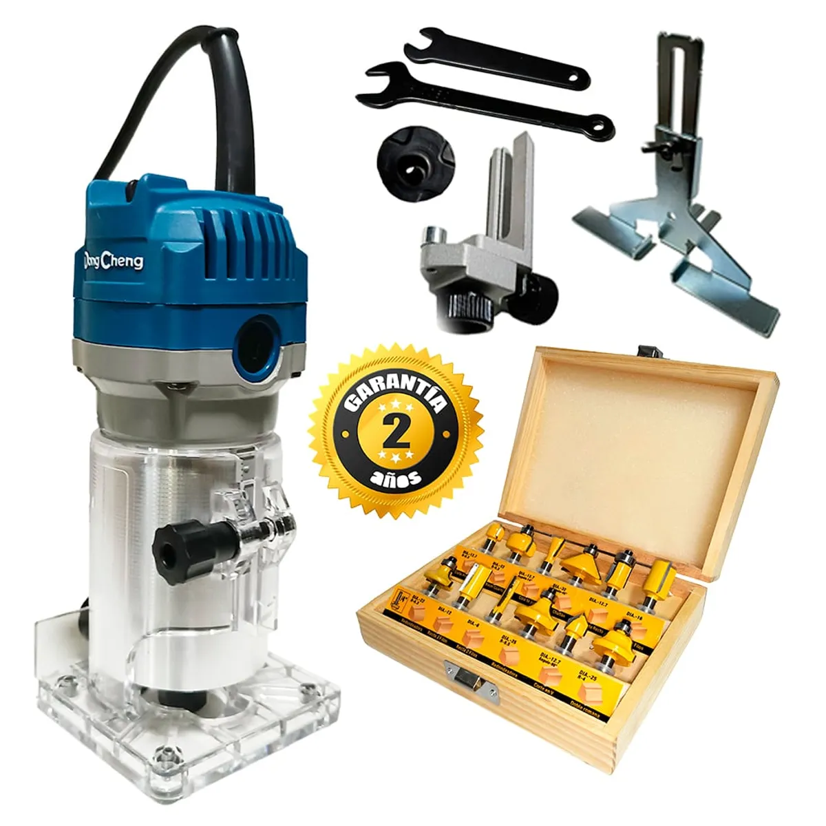 DONGCHENG - Ruteadora Fresadora Tupi de Mano 1/4″ Dongcheng DMP04-6 550W + 12 Fresas