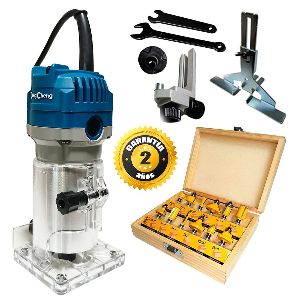 DONGCHENG - Ruteadora Fresadora Tupi de Mano 1/4″ Dongcheng DMP04-6 550W + 12 Fresas