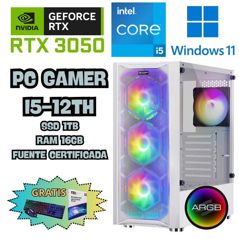 INTEL - PC GAMER COMPUTADORA RGB INTEL I5-12400F RTX 3050 SSD 1TB RAM16GB