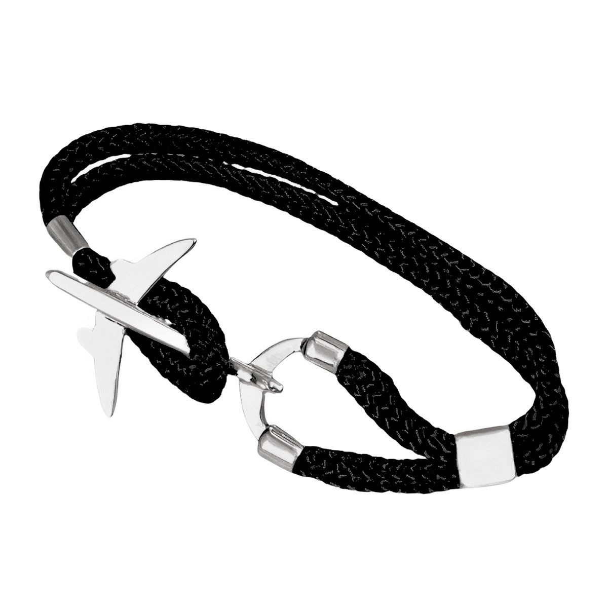 GENERICO - Pulsera Hombre Avión Hilo Negro Joya Regalo Plata 950