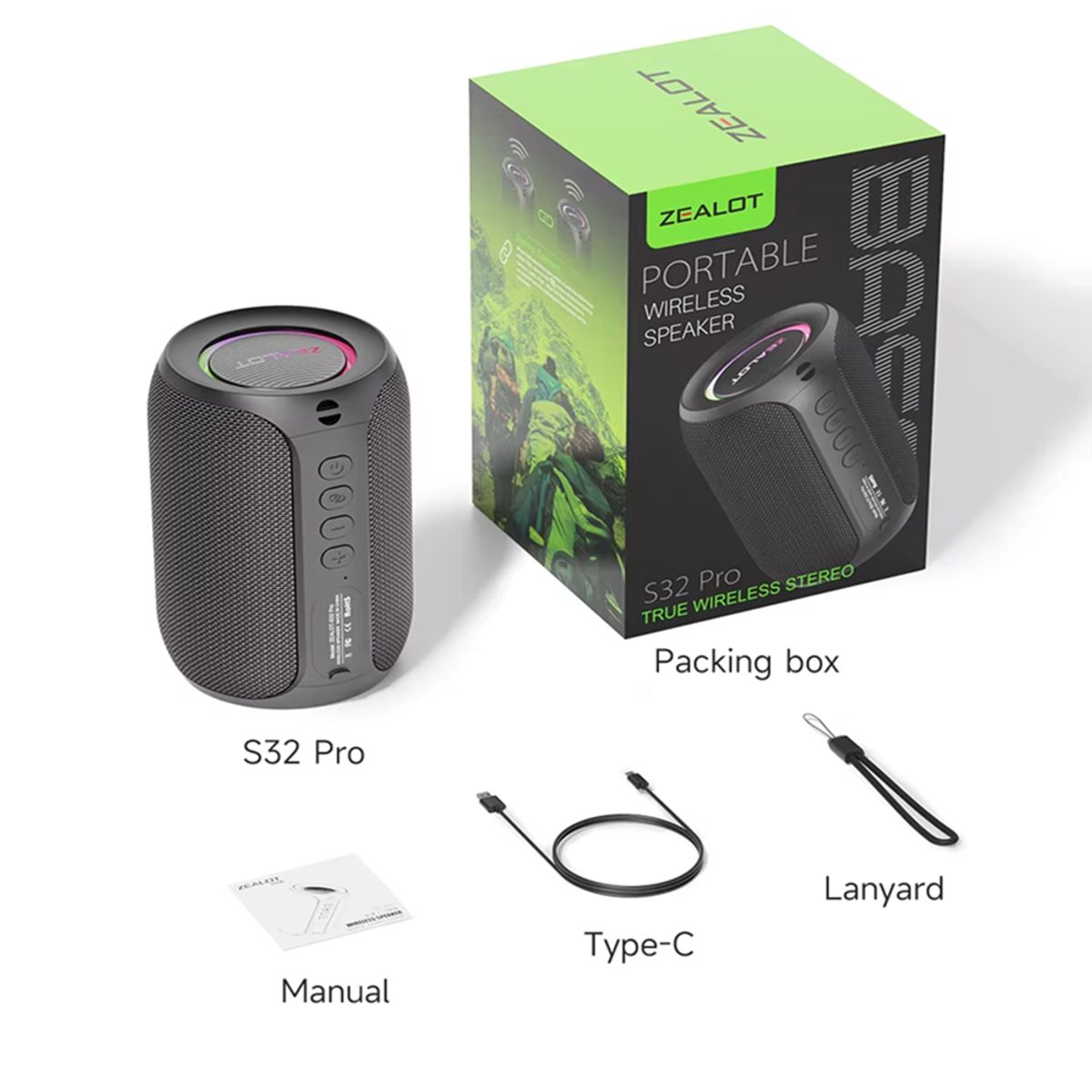 ZEALOT - Parlante Inalámbrico Zealot S32-Pro Resistente al agua 15W Negro