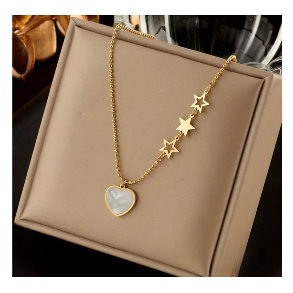 GENERICO - Collar y aretes corazon y estrellas