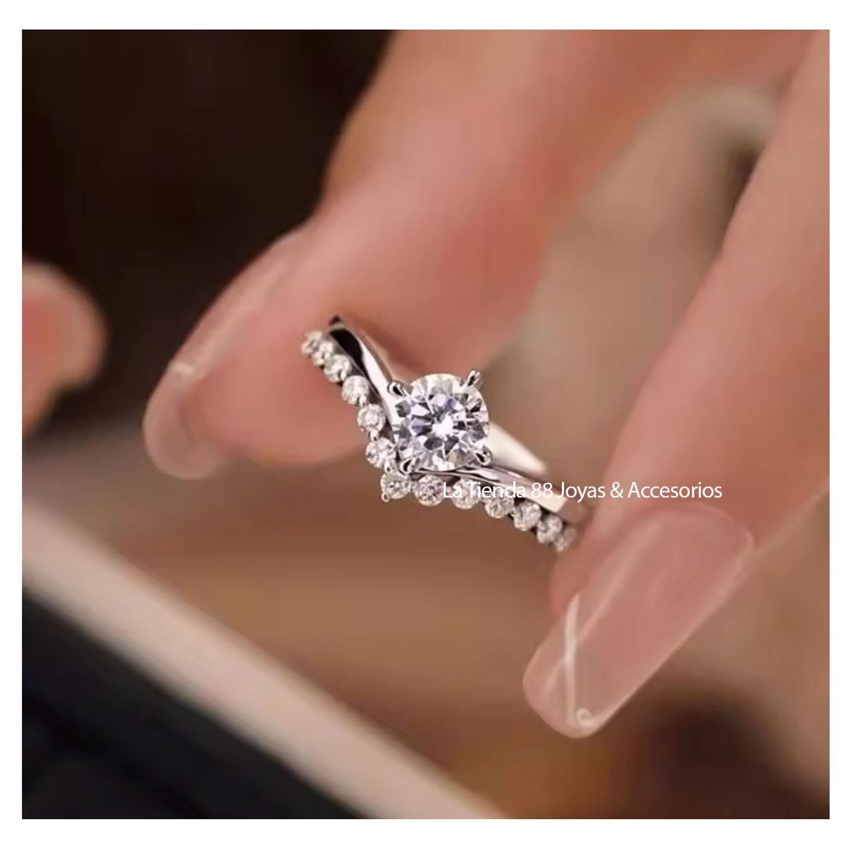 LA TIENDA 88 JOYAS Y ACCESORIOS - La Tienda 88 - Anillo De Compromiso Mujer Corazon Bañado en Oro de 18k - Blanco