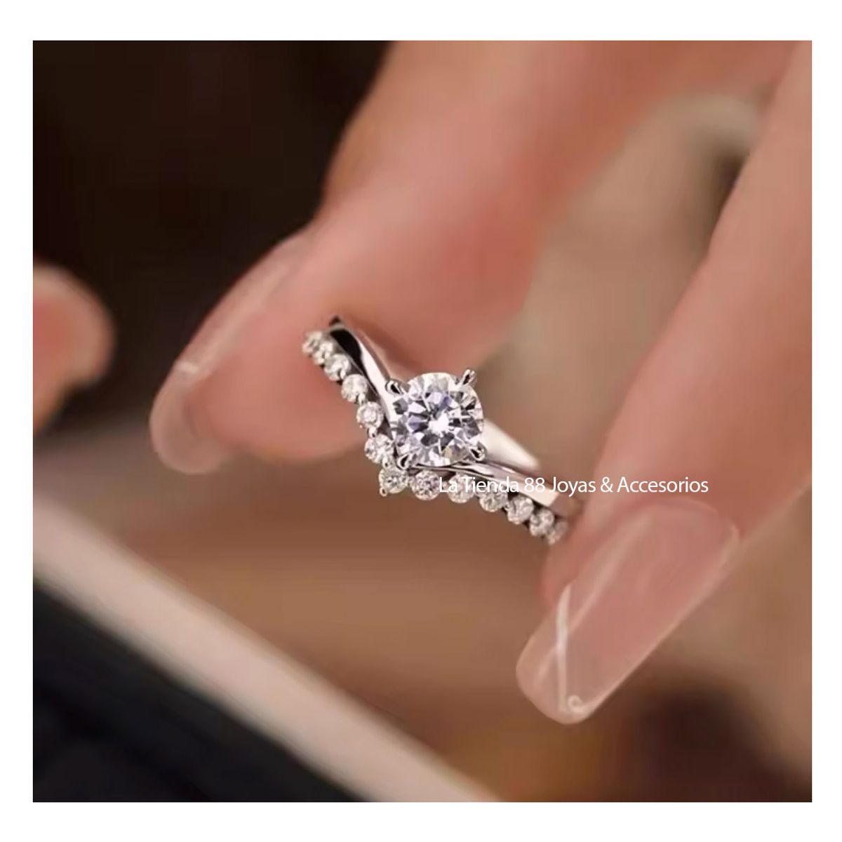 LA TIENDA 88 JOYAS Y ACCESORIOS - La Tienda 88 - Anillo De Compromiso Mujer Corazon Bañado en Oro de 18k - Blanco