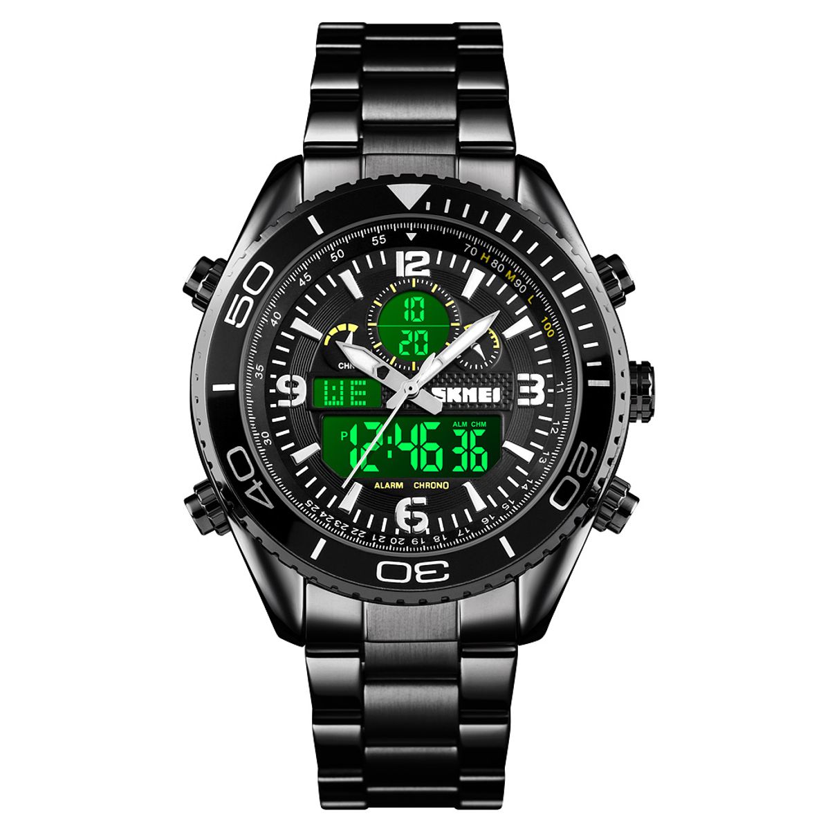 SKMEI - Reloj Skmei 1600 Negro Correa Acero Digital Analogo