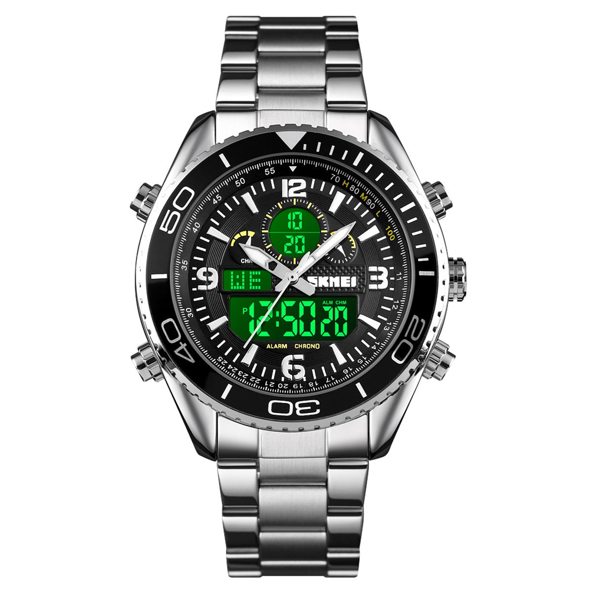 SKMEI - Reloj Skmei 1600 Plateado Correa Acero Digital Analogo