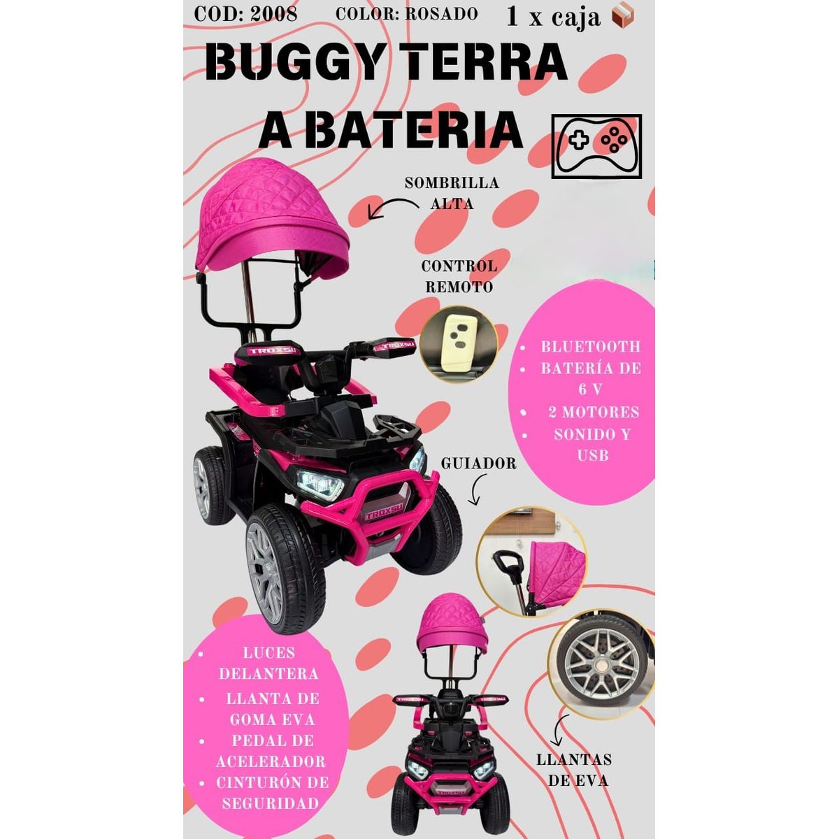 GENERICO - BUGGY TERRA A BATERÍA CON CONTROL REMOTO ROSADO