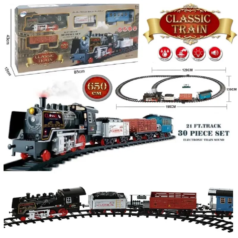 GENERICO - Tren Eléctrico Clásico Gigante Vapor Luz Sonido 30pzas 650cm