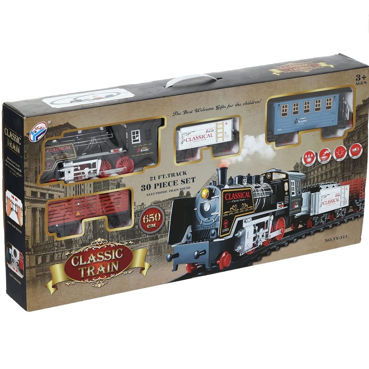 GENERICO - Tren Eléctrico Clásico Gigante Vapor Luz Sonido 30pzas 650cm