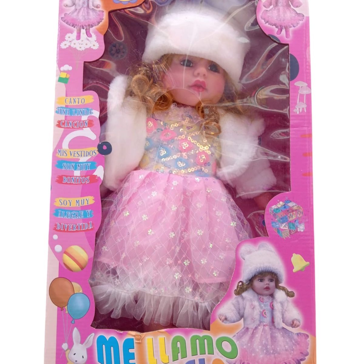 GENERICO - MUÑECA PAMELA 50 CMS APROX , CANTA , HERMOSO VESTIDO ROSADO