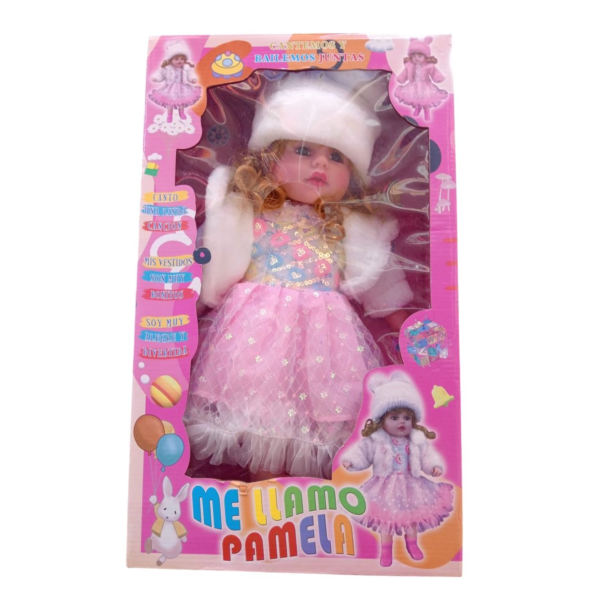 GENERICO - MUÑECA PAMELA 50 CMS APROX , CANTA , HERMOSO VESTIDO ROSADO