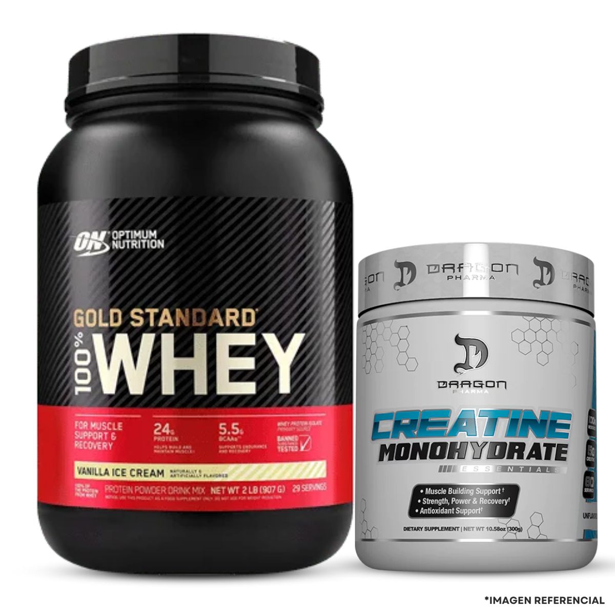 OPTIMUN NUTRITION - Gold Standard Whey 2 LB vainilla + Creatina Dragon Pharma 300g