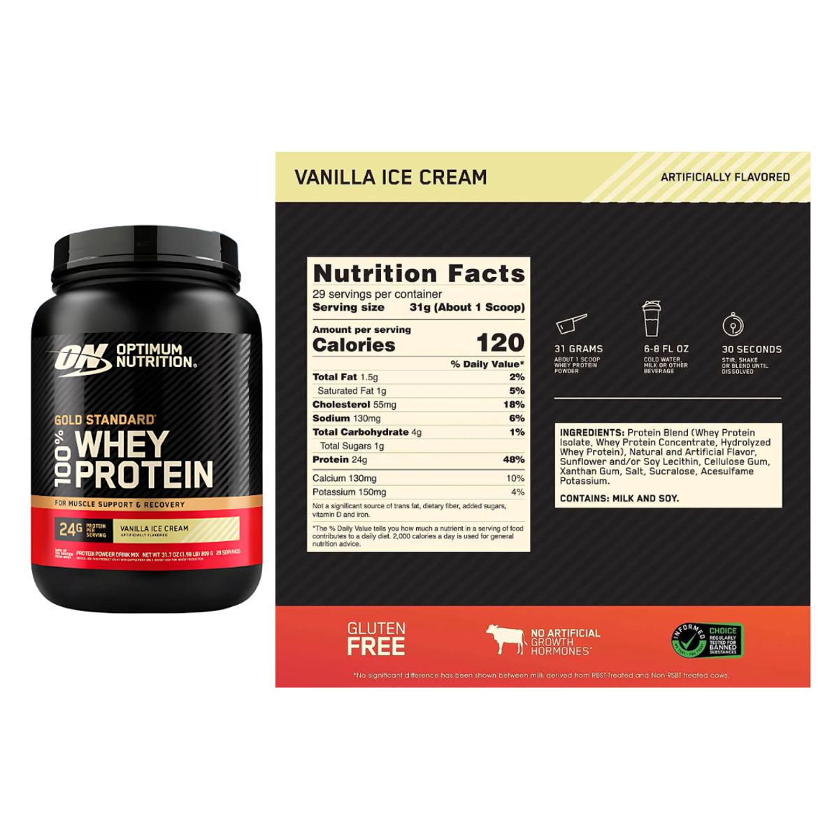 OPTIMUN NUTRITION - Gold Standard Whey 2 LB Proteina Whey ON - Vainilla Ice Cream