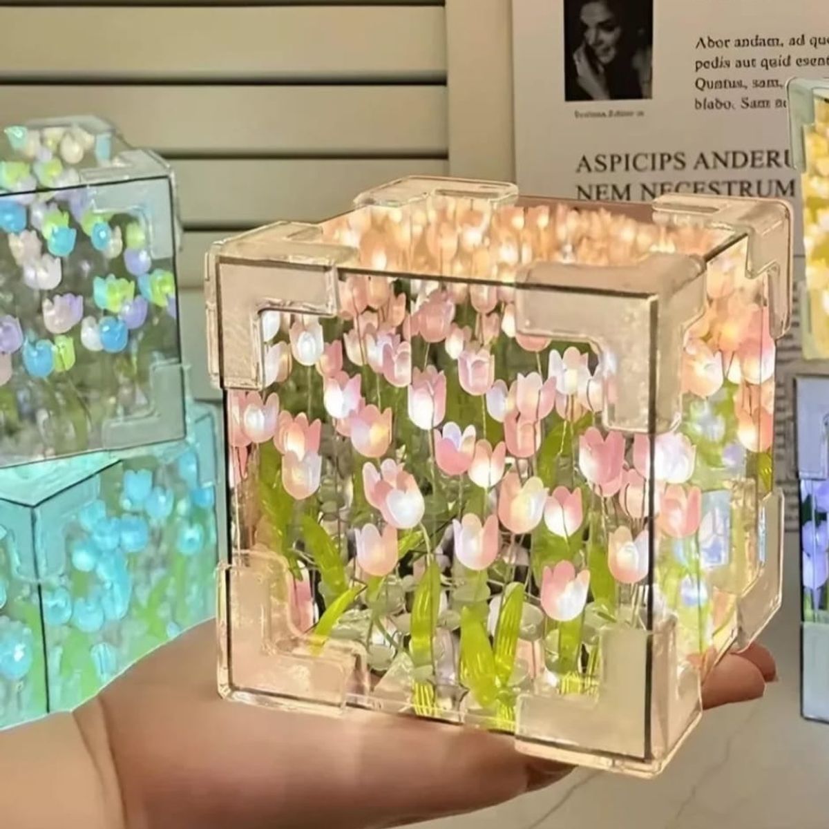 GENERICO - lampara de tulipanes infinito modelo cuadrado para armar
