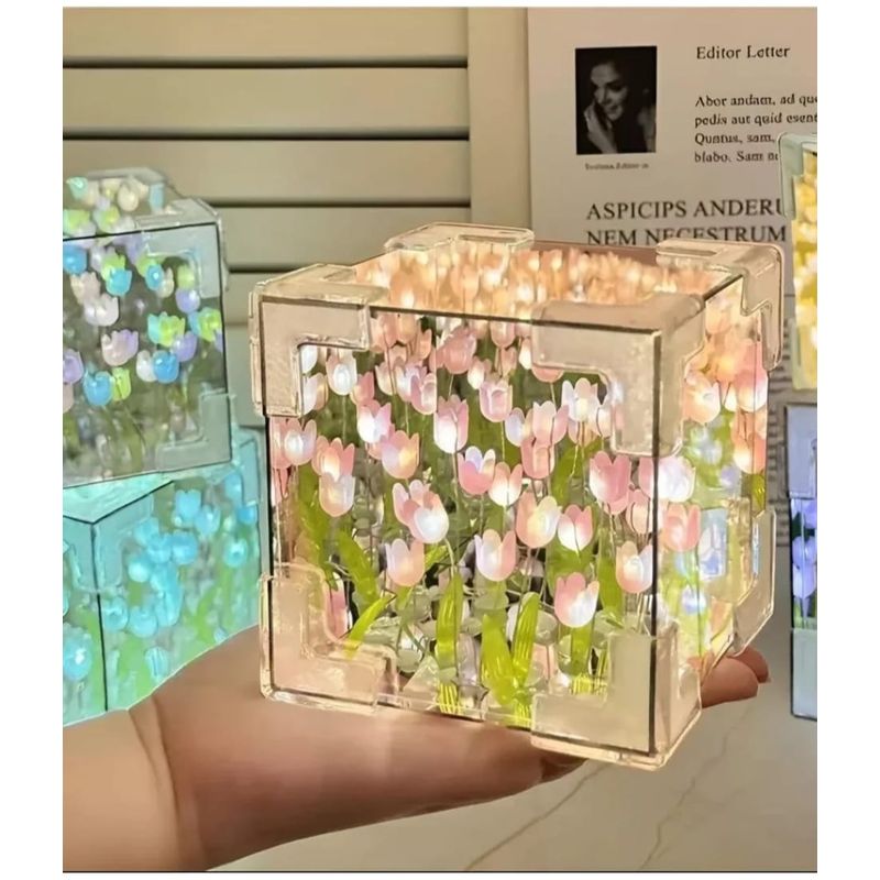 GENERICO - lampara de tulipanes infinito modelo cuadrado para armar