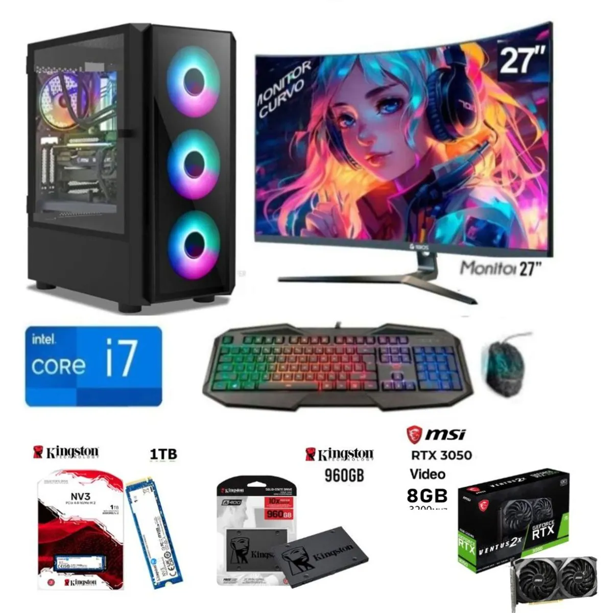 INTEL - Computadora PC Gamer Core I7 Ram32GB, SSD M.2 1TB, SSD 960GB, Video RTX 3050 6GB