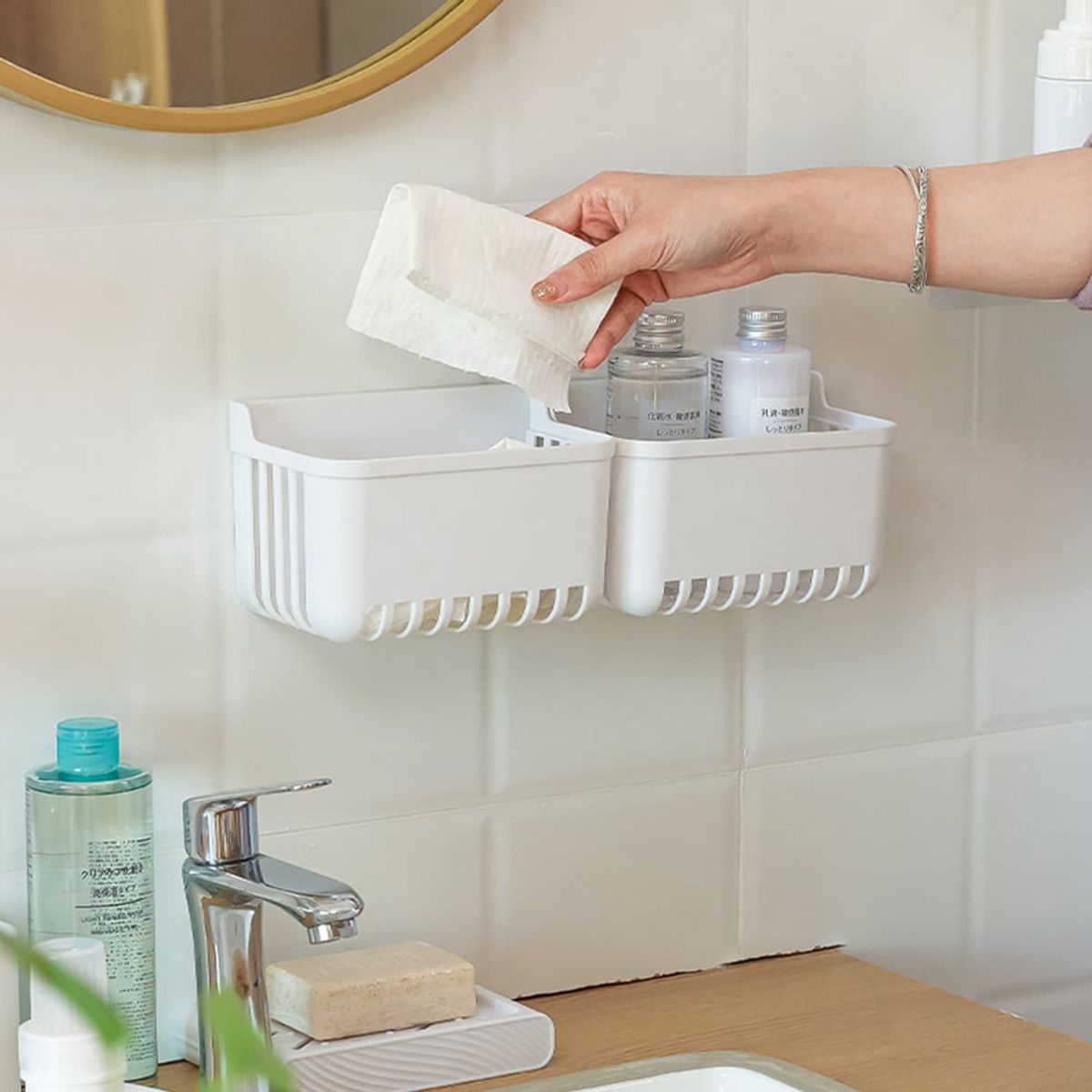 GENERICO - Organizador de Baño Drenaje de Pared Sin Perforación Blanco x 2