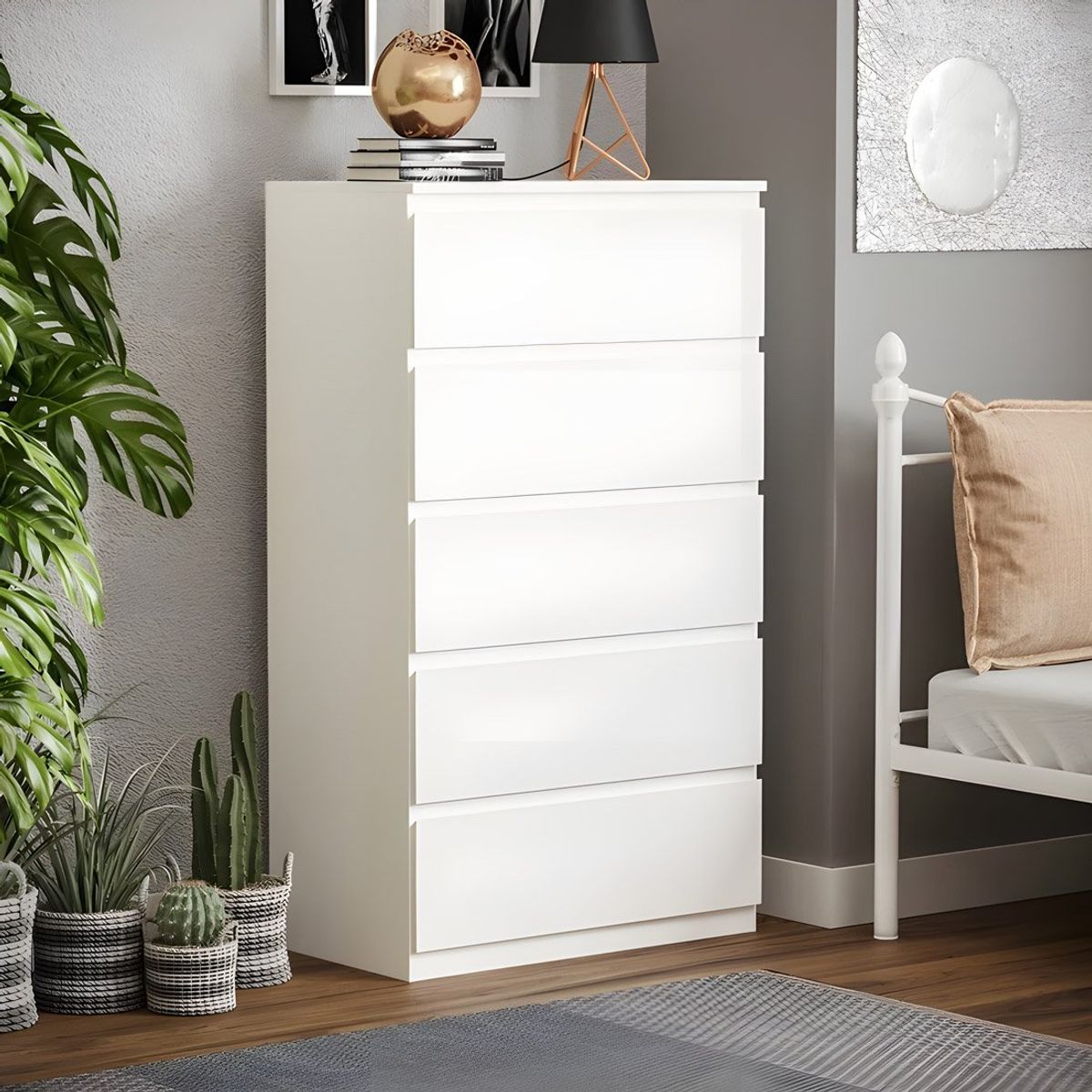 GENERICO - Cómoda Francine 5 Cajones Blanco 60 cm Huk