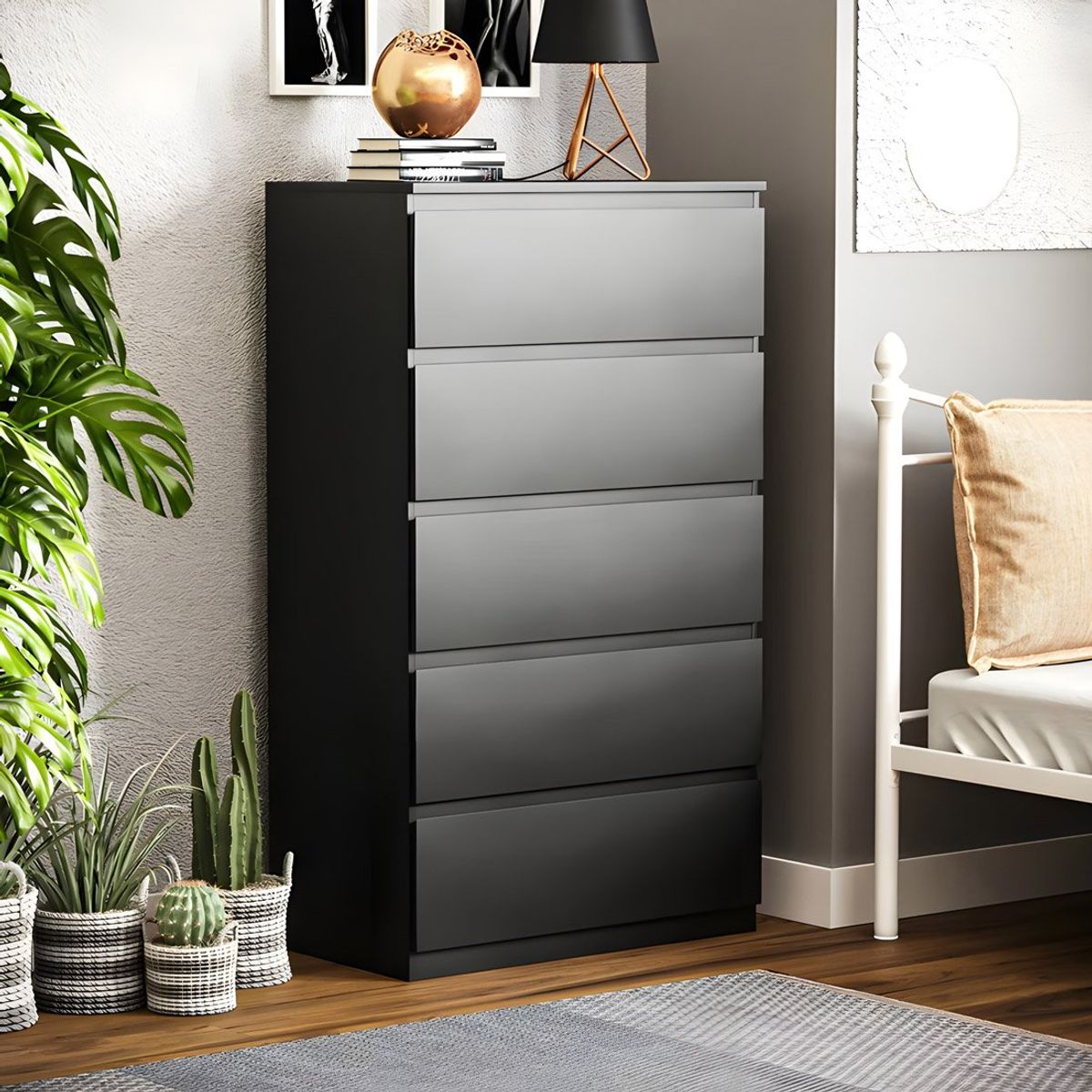 GENERICO - Cómoda Francine 5 Cajones Negro 60 cm Huk