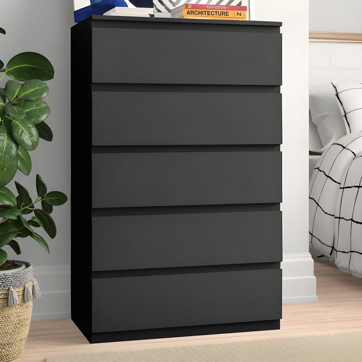 GENERICO - Cómoda Francine 5 Cajones Negro 80 cm Huk