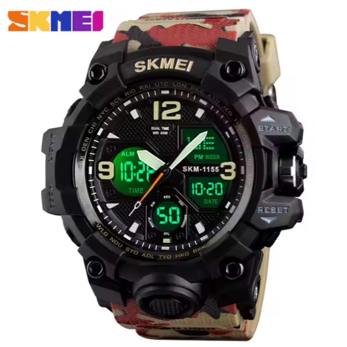 SKMEI - Reloj Deportivo Analógico Digital Skmei 1155 Camuflado Rojo