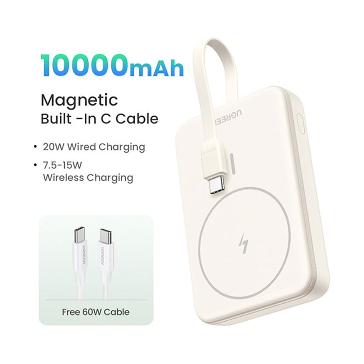 UGREEN - Ugreen Power Bank Inalámbrico Magnético 10000mah Pb760- Beige