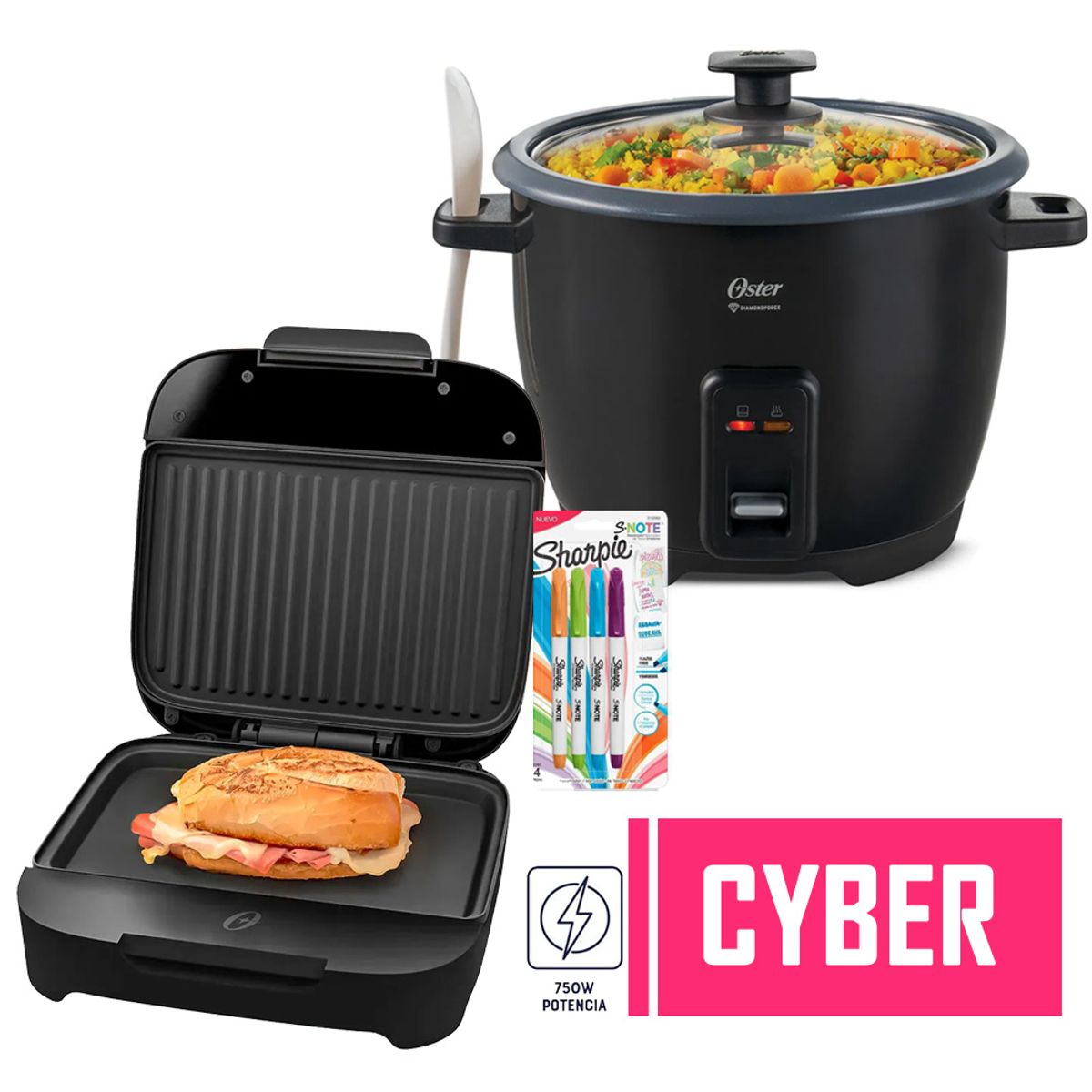 OSTER - Sandwichera Oster Platos Hondos CKSTSM400 + Arrocera CKSTRCB10DFBLK