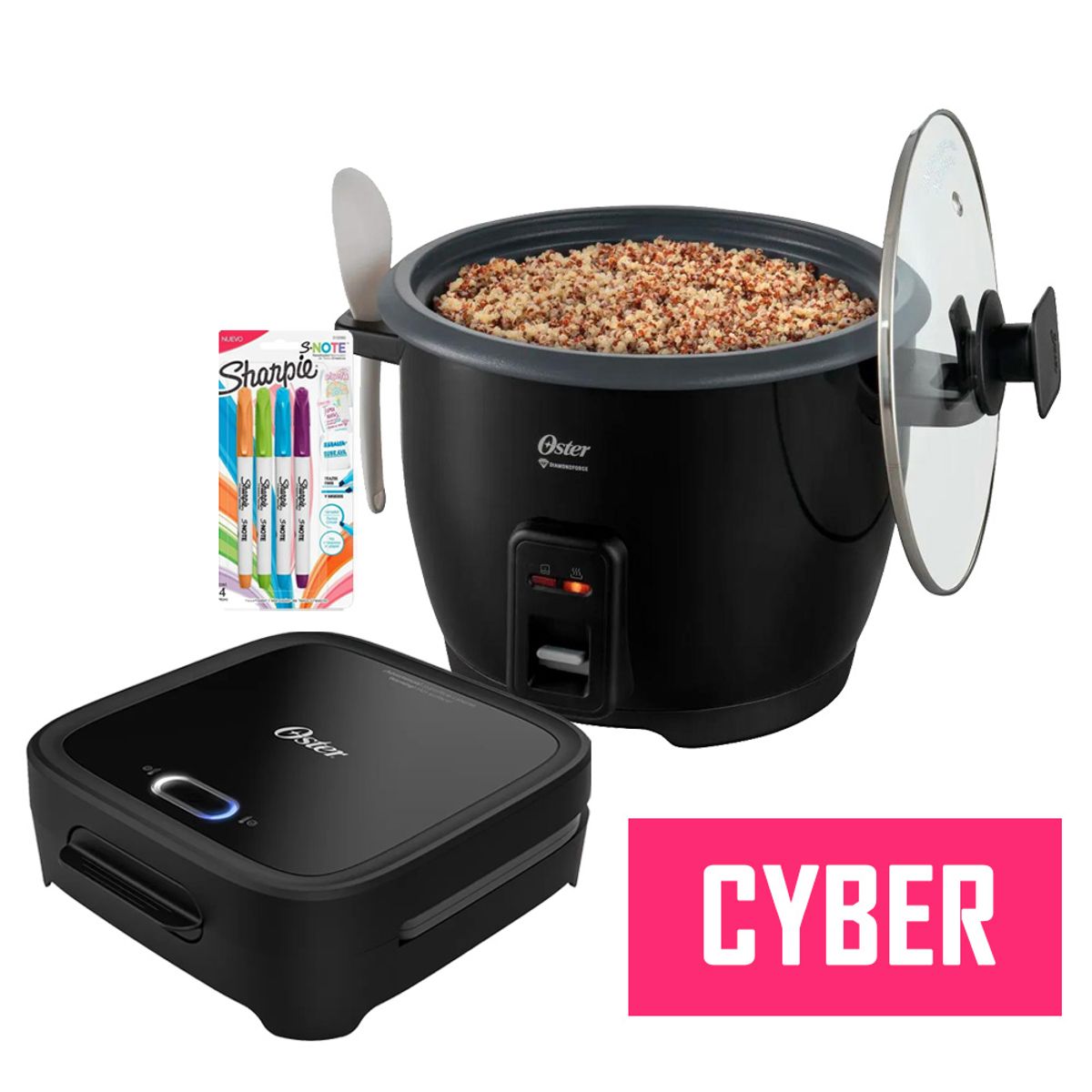 OSTER - Sandwichera Oster Platos Hondos CKSTSM400 + Arrocera CKSTRCB10DFBLK