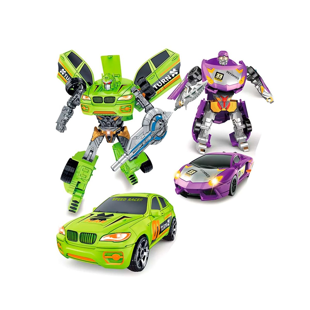 OEM - Robot Transformer Set 2 Juguetes de Acción con Luz y Sonido