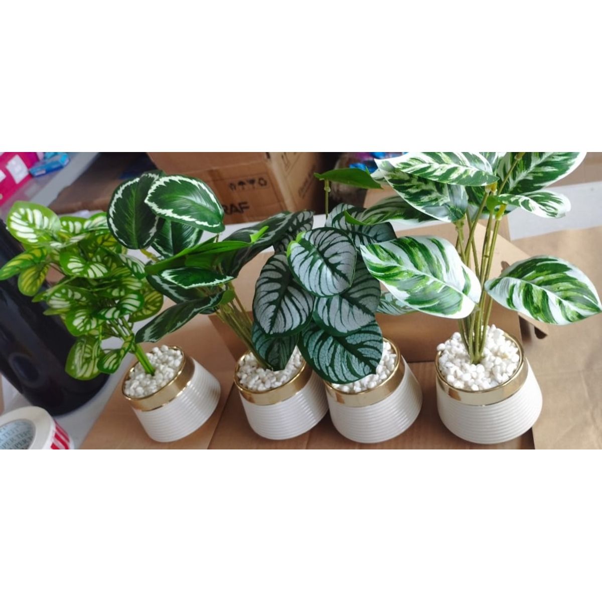 GENERICO - Planta Artificial Con Base Blanca y Filo Dorado