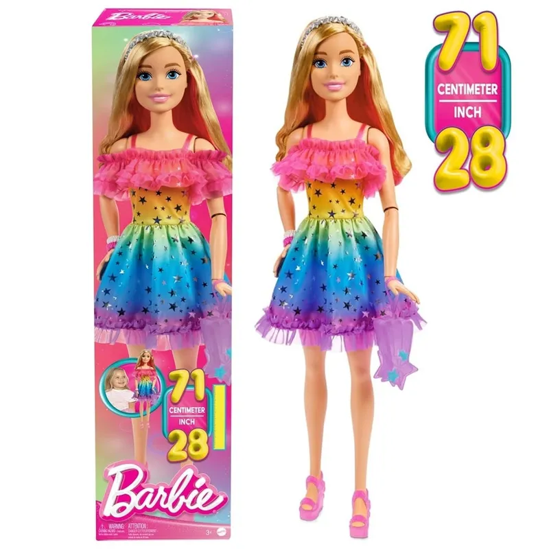 BARBIE - Barbie Rubia Arcoiris Articulada Gigante de 71 cm