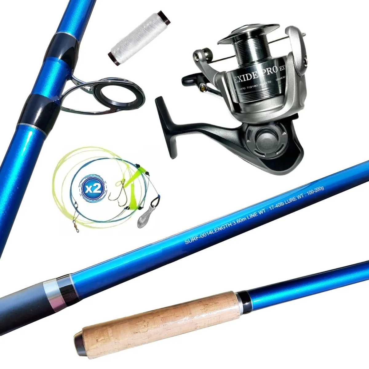 GENERICO - EQUIPO DE PESCA SURFCASTING CAÑA 3.60 M CARRETE 6500 OKUMA