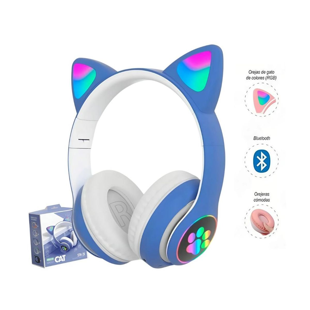 GENERICO - Audífonos Inalámbricos Diadema Orejas De Gato Celeste