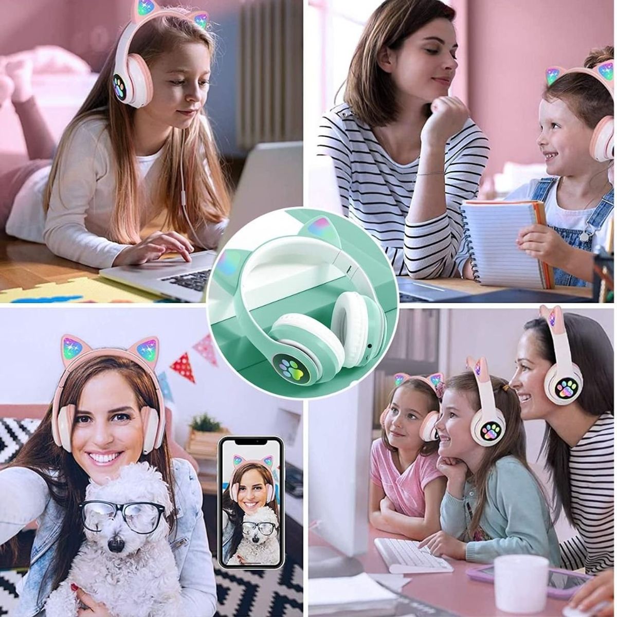 GENERICO - Audífonos Inalámbricos Diadema Orejas De Gato Celeste